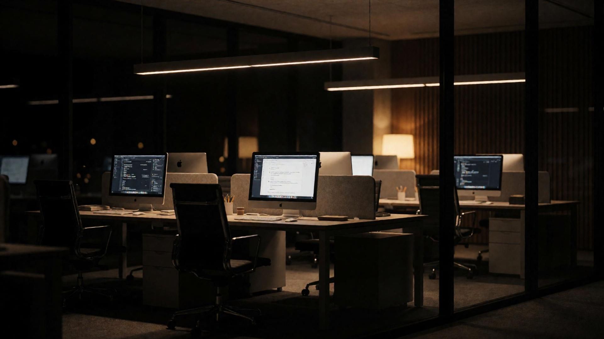 Stimmungsbild: Lichter in einem abendlichen Büro
